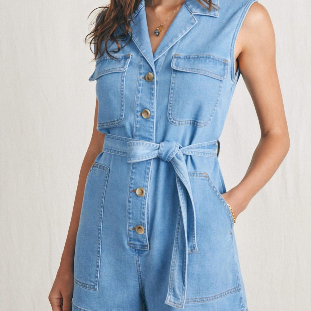 Fatherty Chic Blue Denim Romper with Belt
